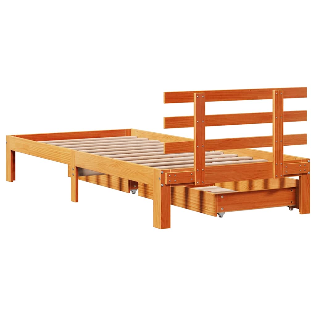 Bedframe met lades massief grenenhout wasbruin 75x190 cm is nu te koop bij PeponiXL, paradijselijk wonen!