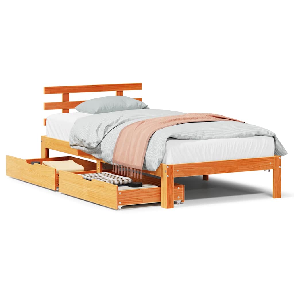 Bedframe met lades massief grenenhout wasbruin 100x200 cm is nu te koop bij PeponiXL, paradijselijk wonen!