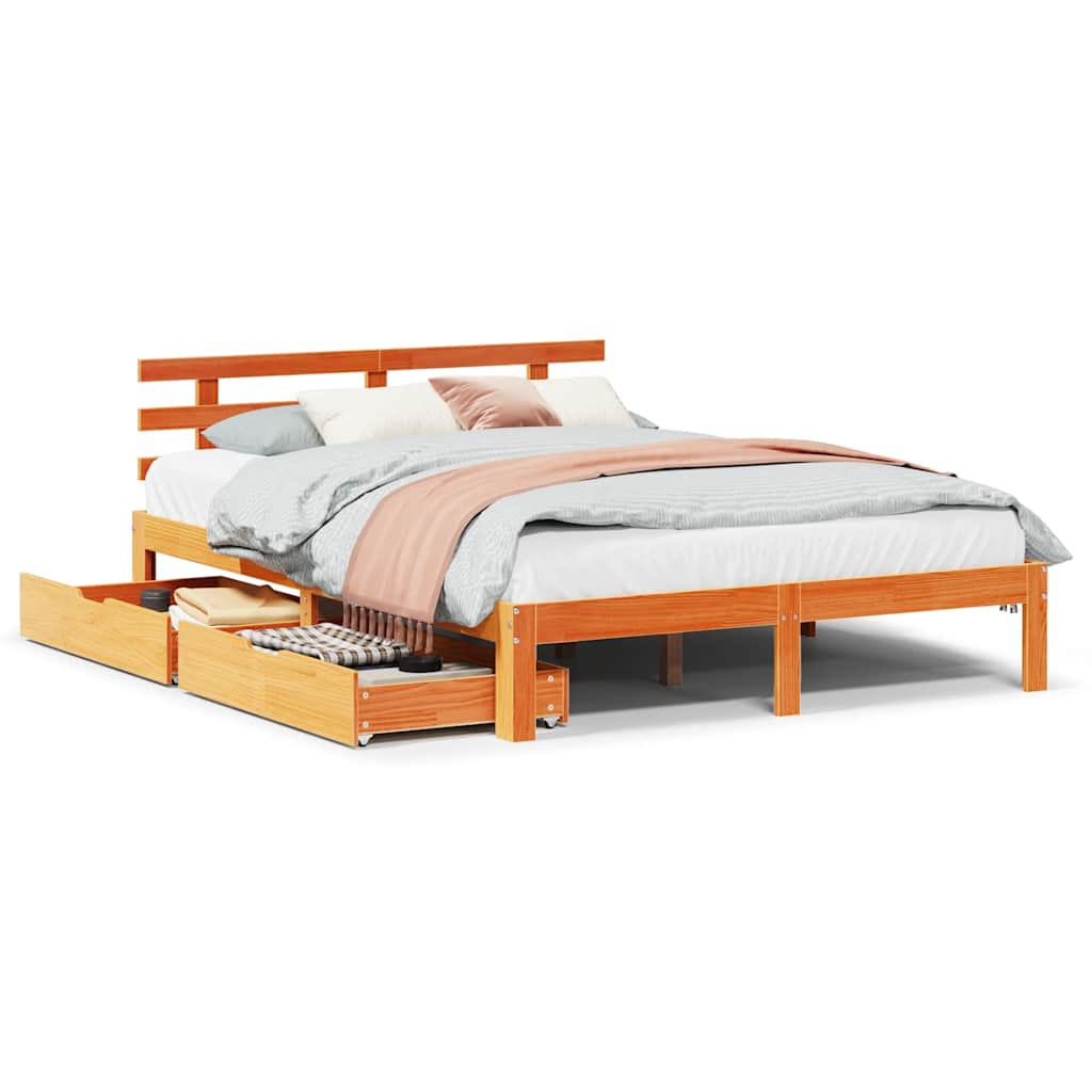 Bedframe met lades massief grenenhout wasbruin 150x200 cm is nu te koop bij PeponiXL, paradijselijk wonen!