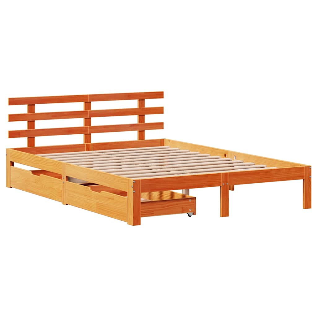 Bedframe met lades massief grenenhout wasbruin 150x200 cm is nu te koop bij PeponiXL, paradijselijk wonen!