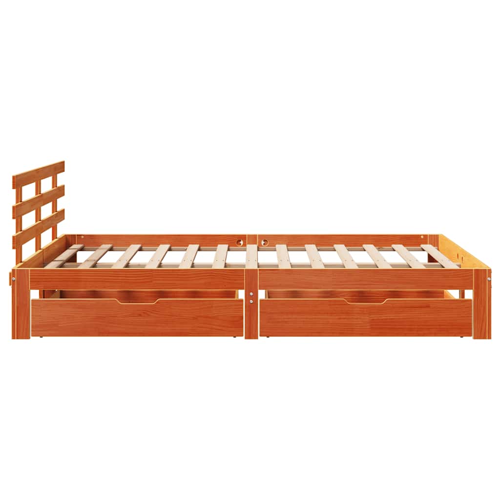 Bedframe met lades massief grenenhout wasbruin 150x200 cm is nu te koop bij PeponiXL, paradijselijk wonen!
