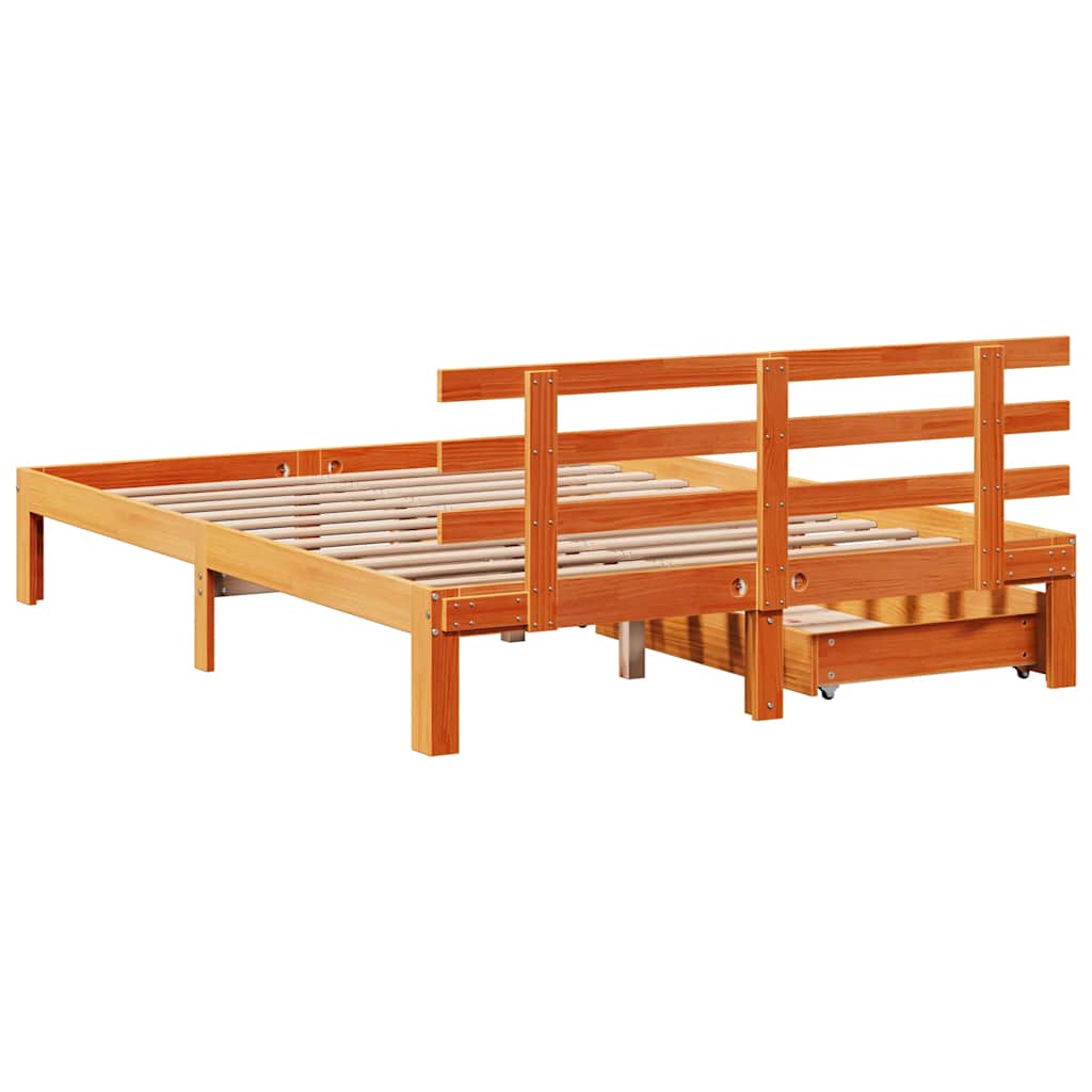 Bedframe met lades massief grenenhout wasbruin 150x200 cm is nu te koop bij PeponiXL, paradijselijk wonen!