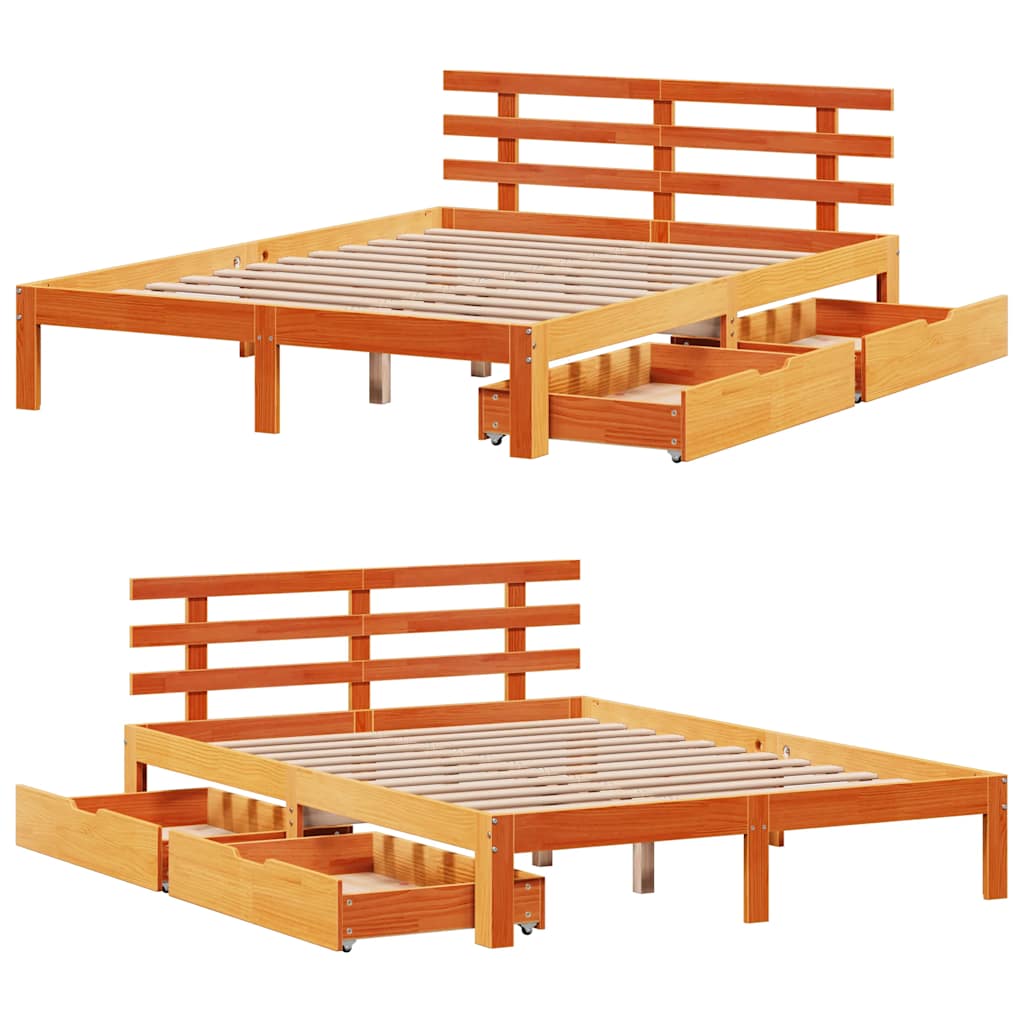 Bedframe met lades massief grenenhout wasbruin 150x200 cm is nu te koop bij PeponiXL, paradijselijk wonen!