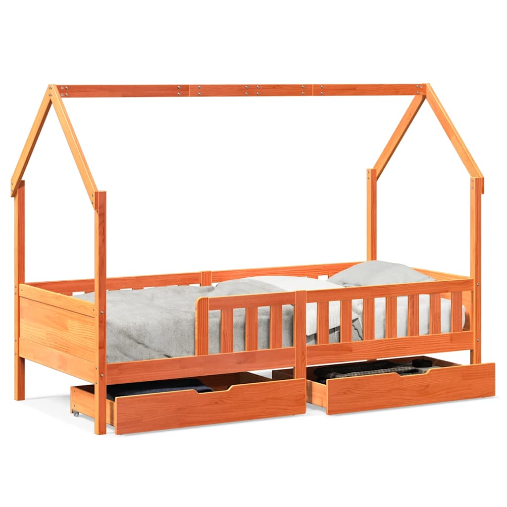 Kinderbedframe met lades 80x200 cm massief grenenhout is nu te koop bij PeponiXL, paradijselijk wonen!