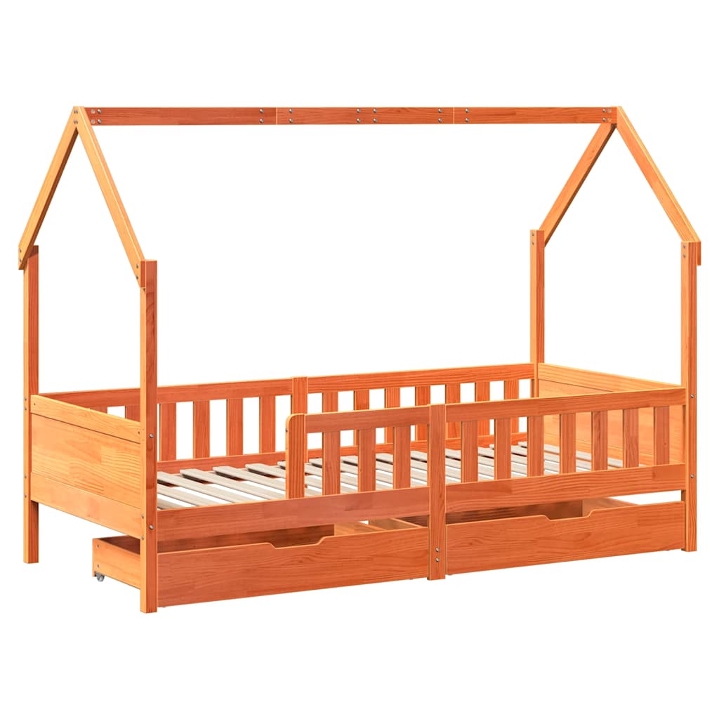 Kinderbedframe met lades 80x200 cm massief grenenhout is nu te koop bij PeponiXL, paradijselijk wonen!