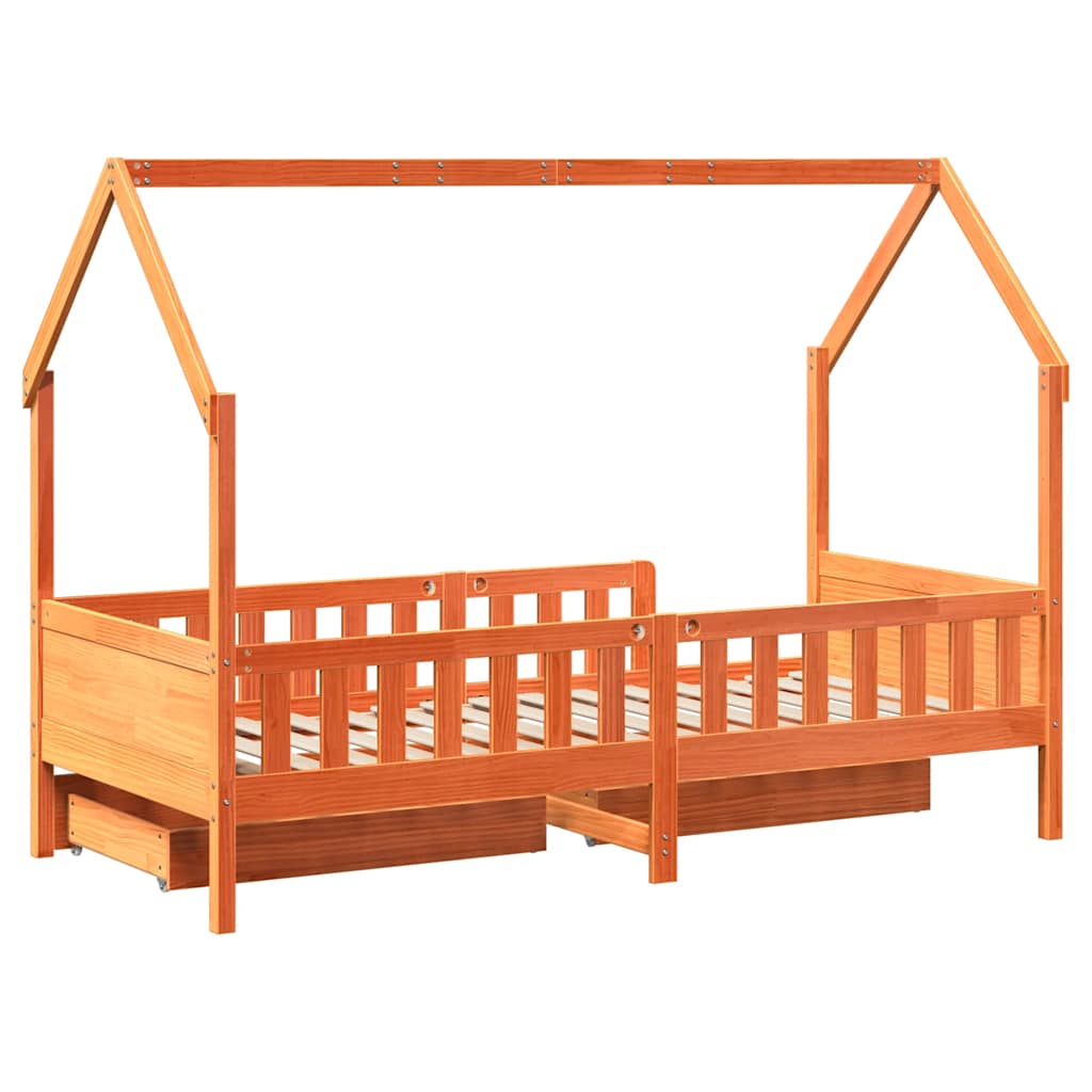 Kinderbedframe met lades 80x200 cm massief grenenhout is nu te koop bij PeponiXL, paradijselijk wonen!