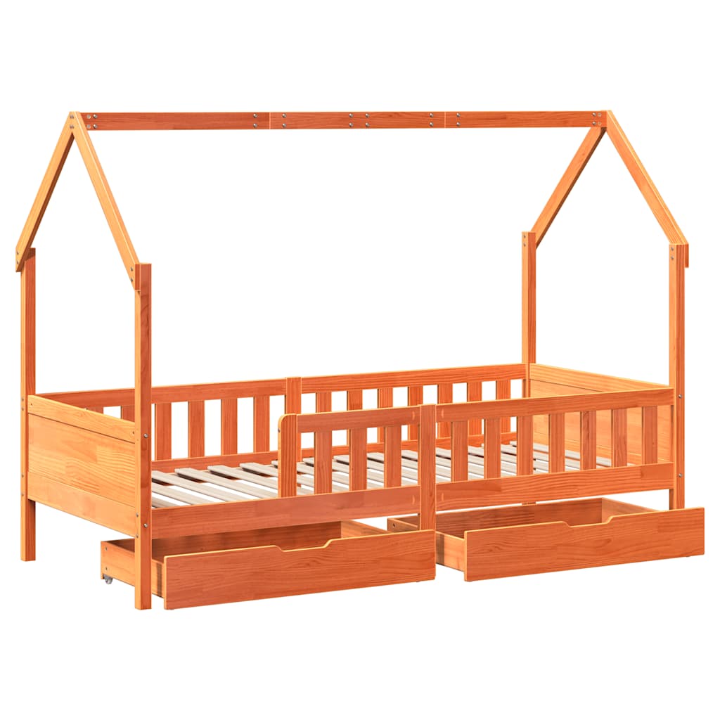Kinderbedframe met lades 80x200 cm massief grenenhout is nu te koop bij PeponiXL, paradijselijk wonen!