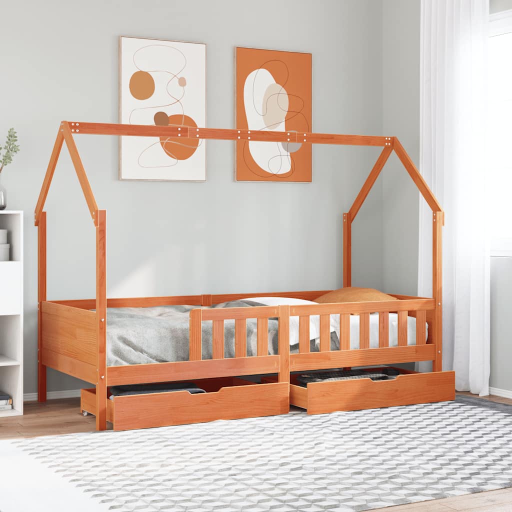 Kinderbedframe met lades 80x200 cm massief grenenhout is nu te koop bij PeponiXL, paradijselijk wonen!