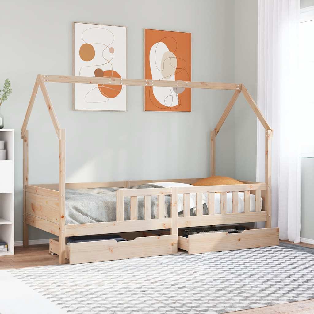 Kinderbedframe met lades 90x190 cm massief grenenhout is nu te koop bij PeponiXL, paradijselijk wonen!