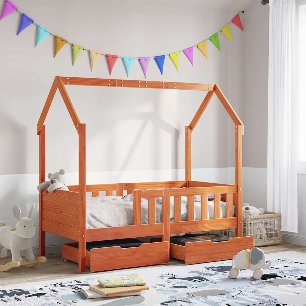 Kinderbedframe met lades 80x170 cm massief grenenhout is nu te koop bij PeponiXL, paradijselijk wonen!