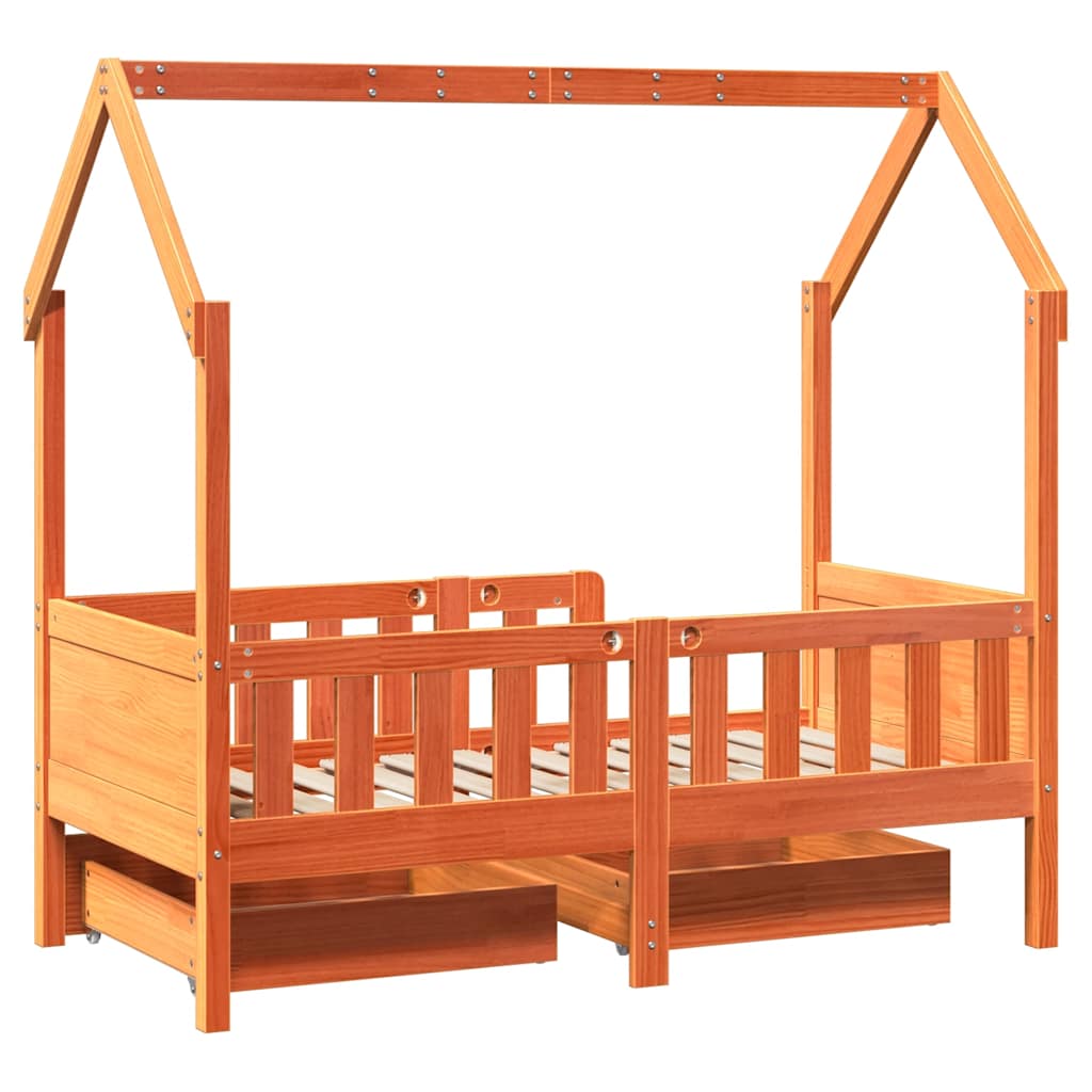 Kinderbedframe met lades 70x140 cm massief grenenhout is nu te koop bij PeponiXL, paradijselijk wonen!