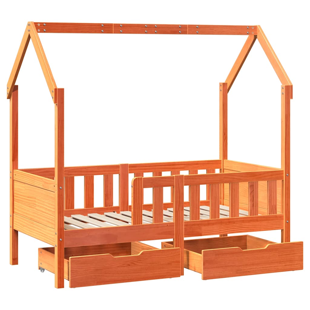 Kinderbedframe met lades 70x140 cm massief grenenhout is nu te koop bij PeponiXL, paradijselijk wonen!