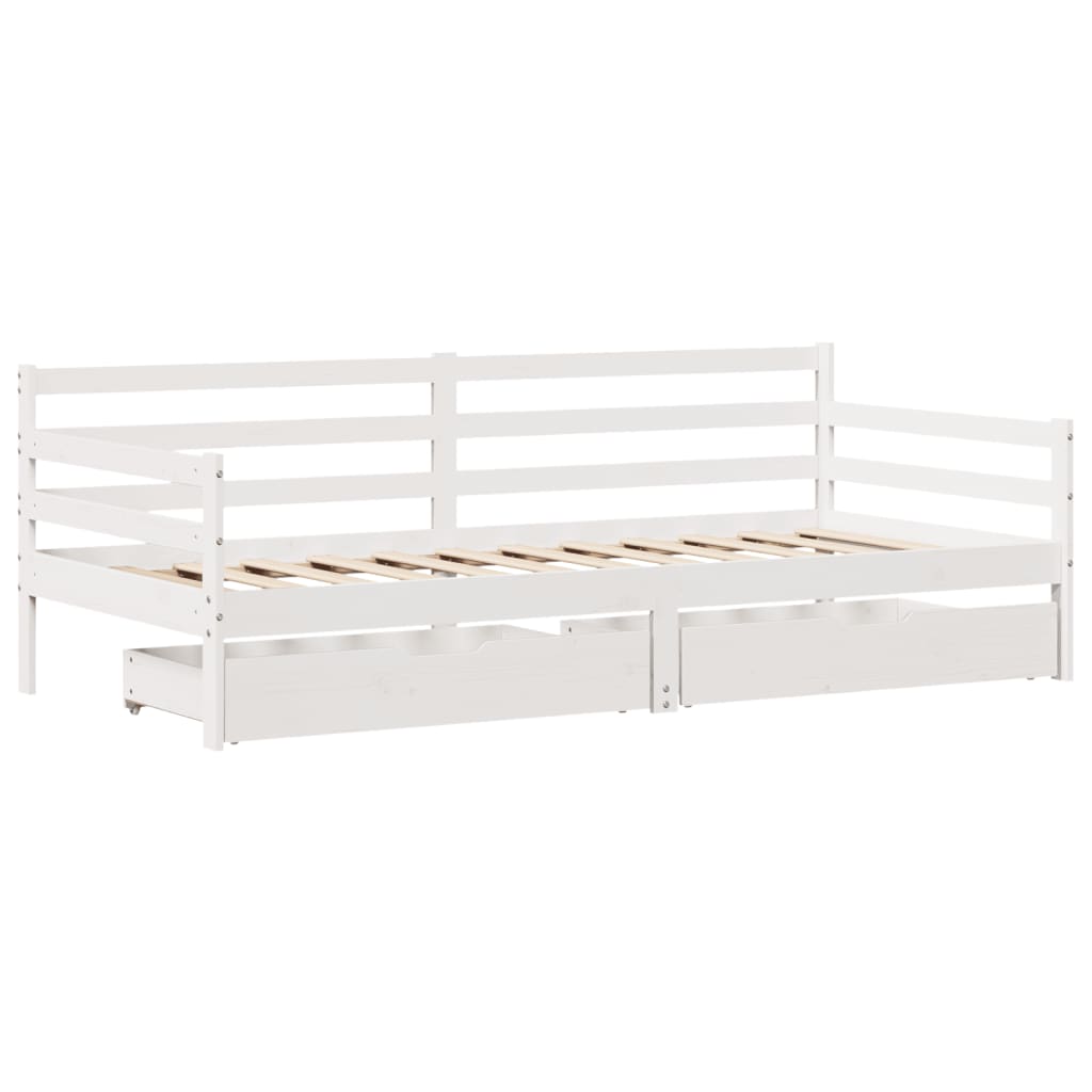Slaapbank met lades 90x200 cm massief grenenhout wit is nu te koop bij PeponiXL, paradijselijk wonen!