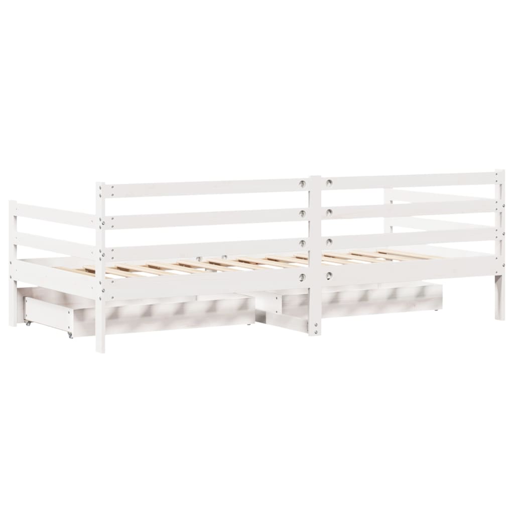 Slaapbank met lades 90x200 cm massief grenenhout wit is nu te koop bij PeponiXL, paradijselijk wonen!