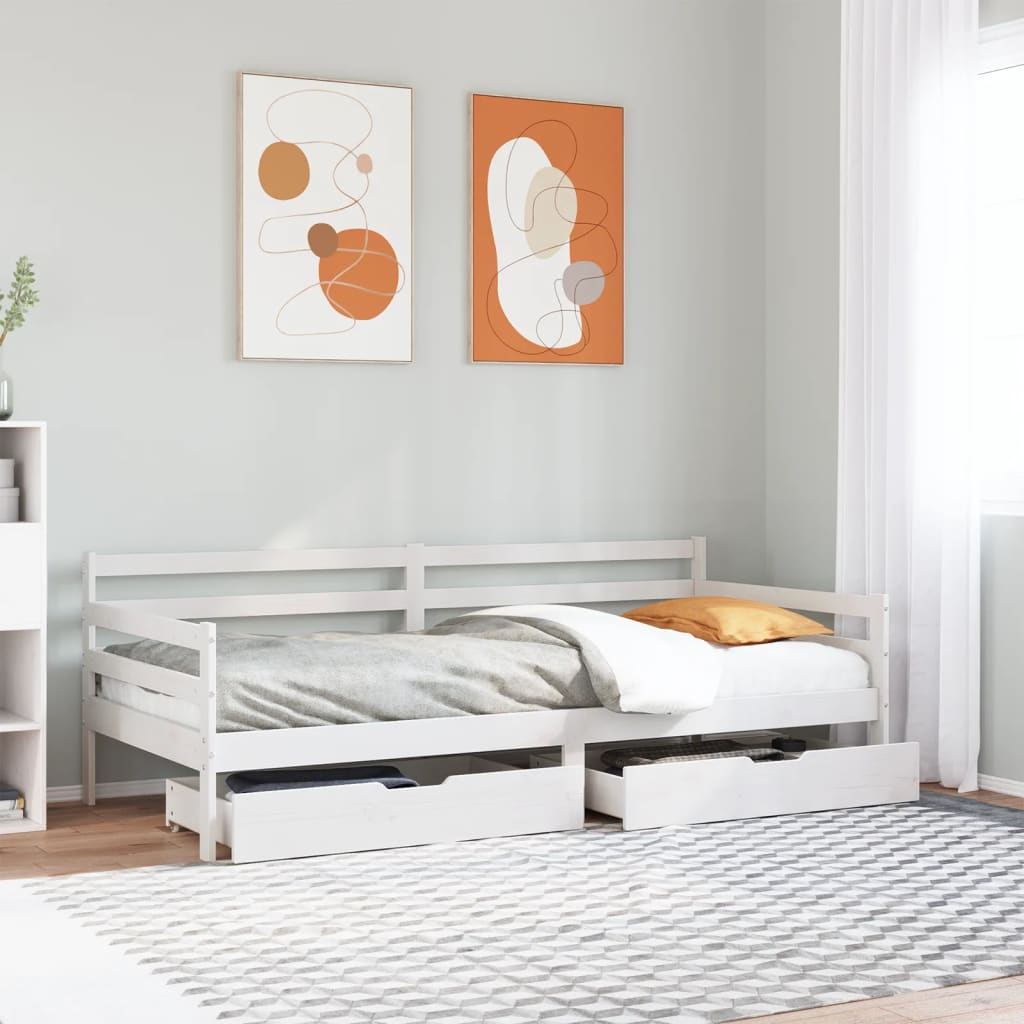 Slaapbank met lades 90x200 cm massief grenenhout wit is nu te koop bij PeponiXL, paradijselijk wonen!