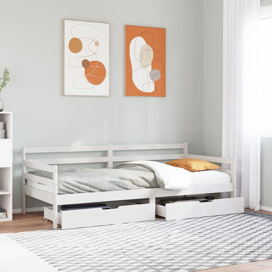 Slaapbank met lades 90x200 cm massief grenenhout wit is nu te koop bij PeponiXL, paradijselijk wonen!