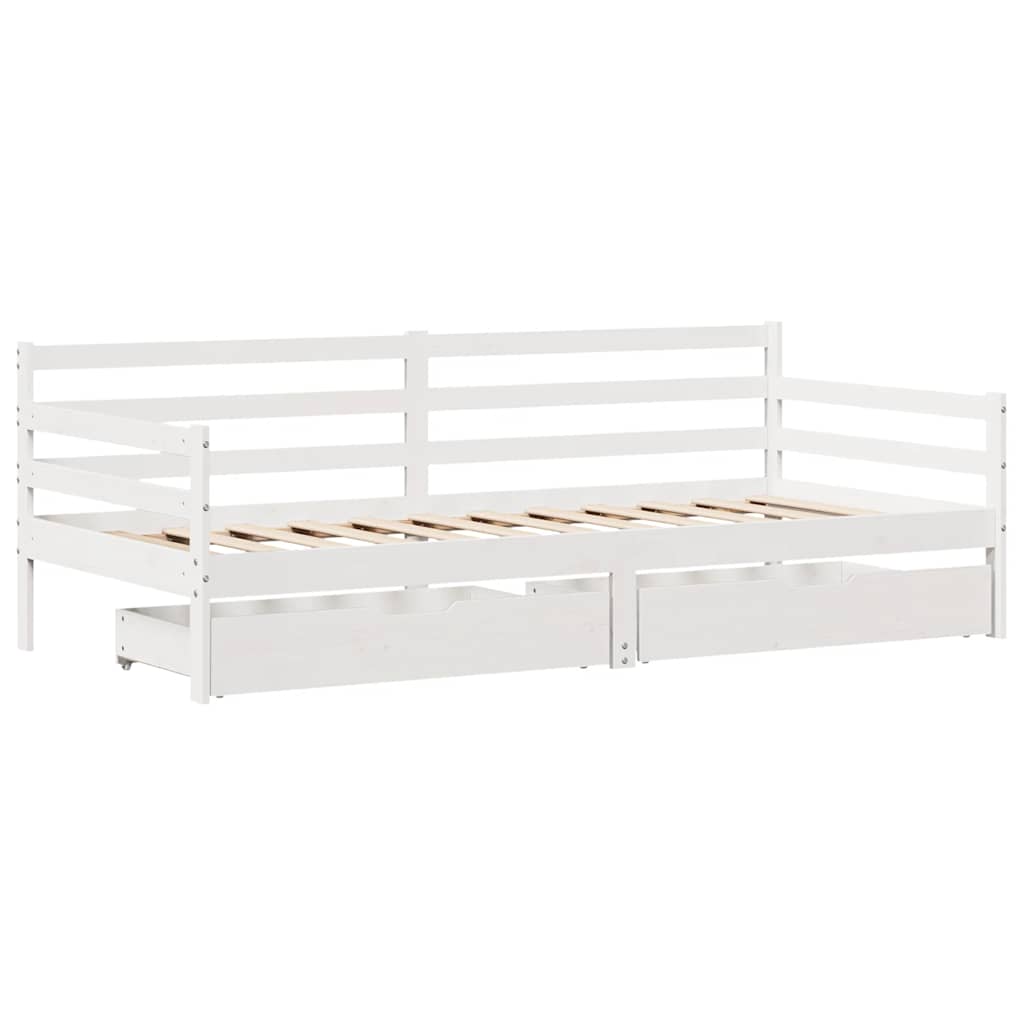Slaapbank met lades 90x190 cm massief grenenhout wit is nu te koop bij PeponiXL, paradijselijk wonen!