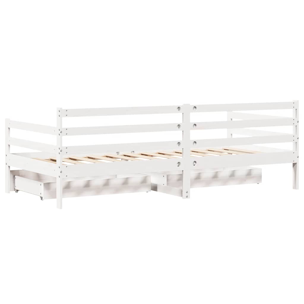 Slaapbank met lades 90x190 cm massief grenenhout wit is nu te koop bij PeponiXL, paradijselijk wonen!