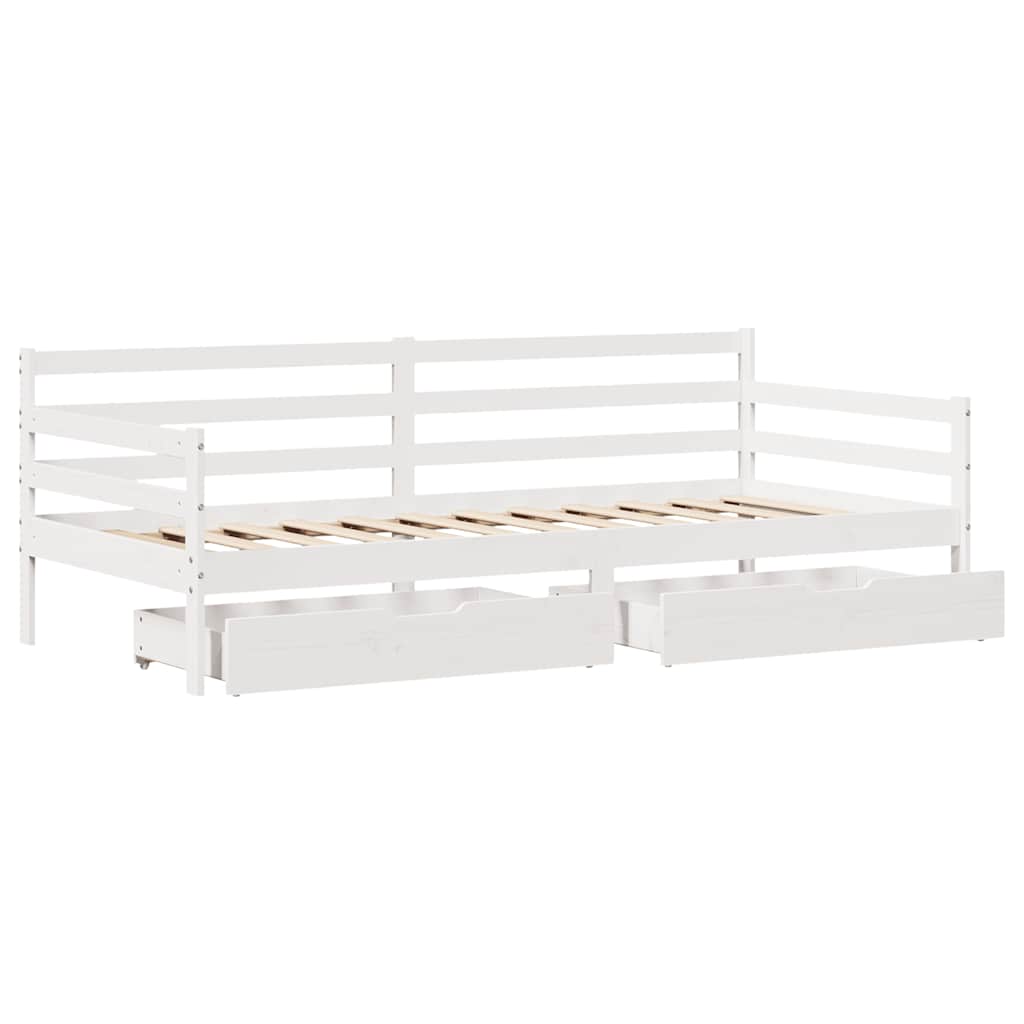 Slaapbank met lades 90x190 cm massief grenenhout wit is nu te koop bij PeponiXL, paradijselijk wonen!