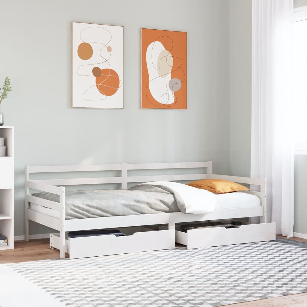Slaapbank met lades 90x190 cm massief grenenhout wit is nu te koop bij PeponiXL, paradijselijk wonen!