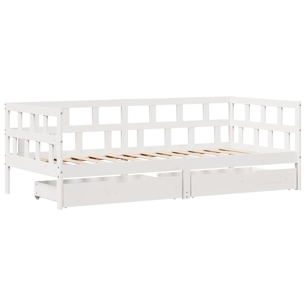 Slaapbank met lades 90x200 cm massief grenenhout wit is nu te koop bij PeponiXL, paradijselijk wonen!