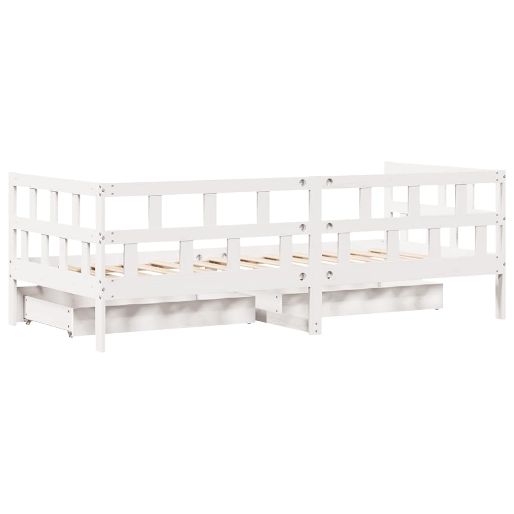 Slaapbank met lades 90x200 cm massief grenenhout wit is nu te koop bij PeponiXL, paradijselijk wonen!
