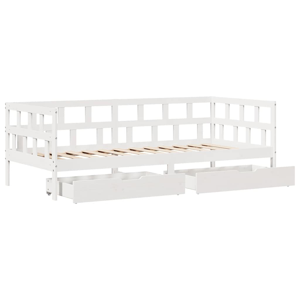 Slaapbank met lades 90x200 cm massief grenenhout wit is nu te koop bij PeponiXL, paradijselijk wonen!