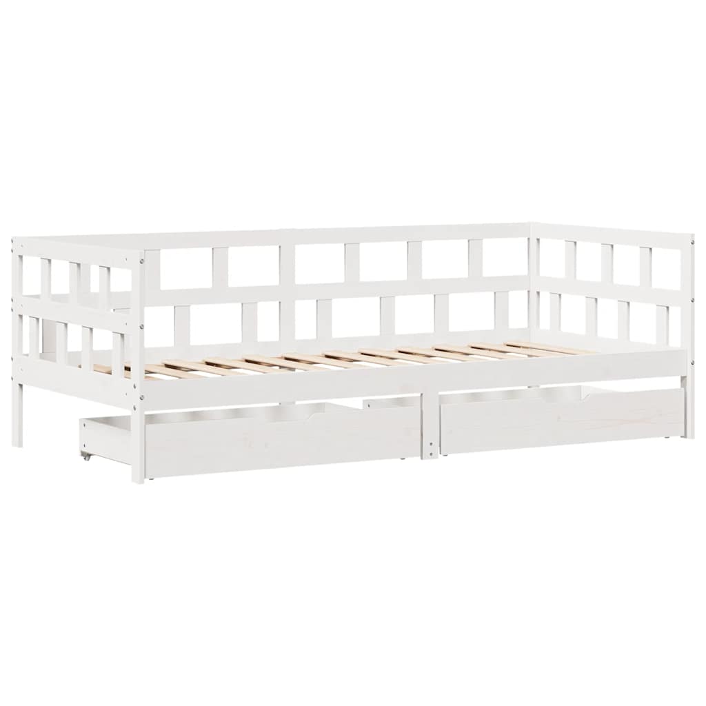 Slaapbank met lades 80x200 cm massief grenenhout wit is nu te koop bij PeponiXL, paradijselijk wonen!