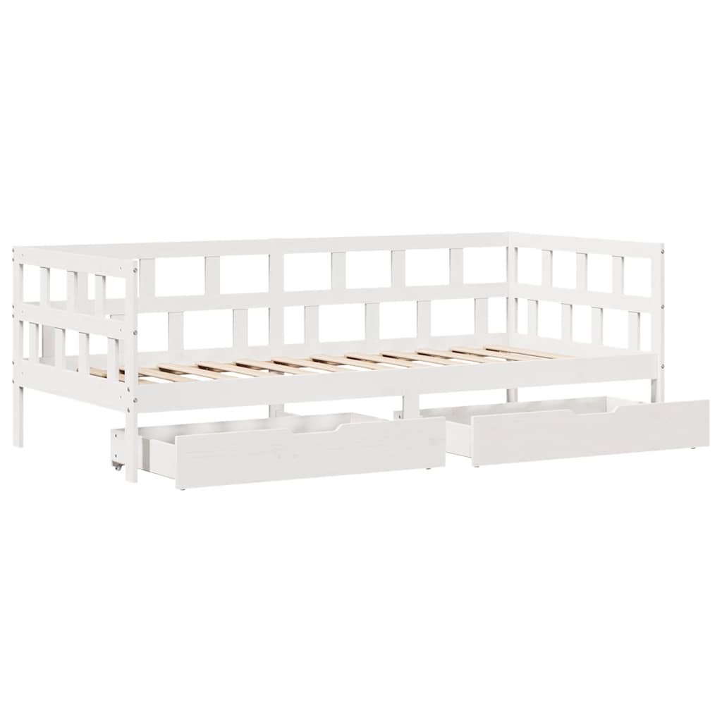 Slaapbank met lades 80x200 cm massief grenenhout wit is nu te koop bij PeponiXL, paradijselijk wonen!
