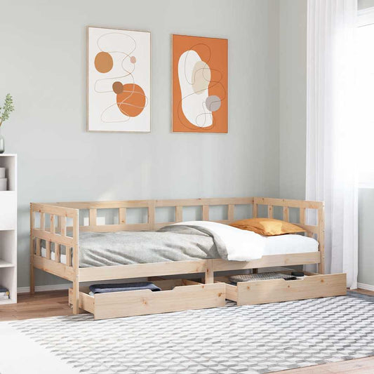 Slaapbank met lades 90x190 cm massief grenenhout is nu te koop bij PeponiXL, paradijselijk wonen!
