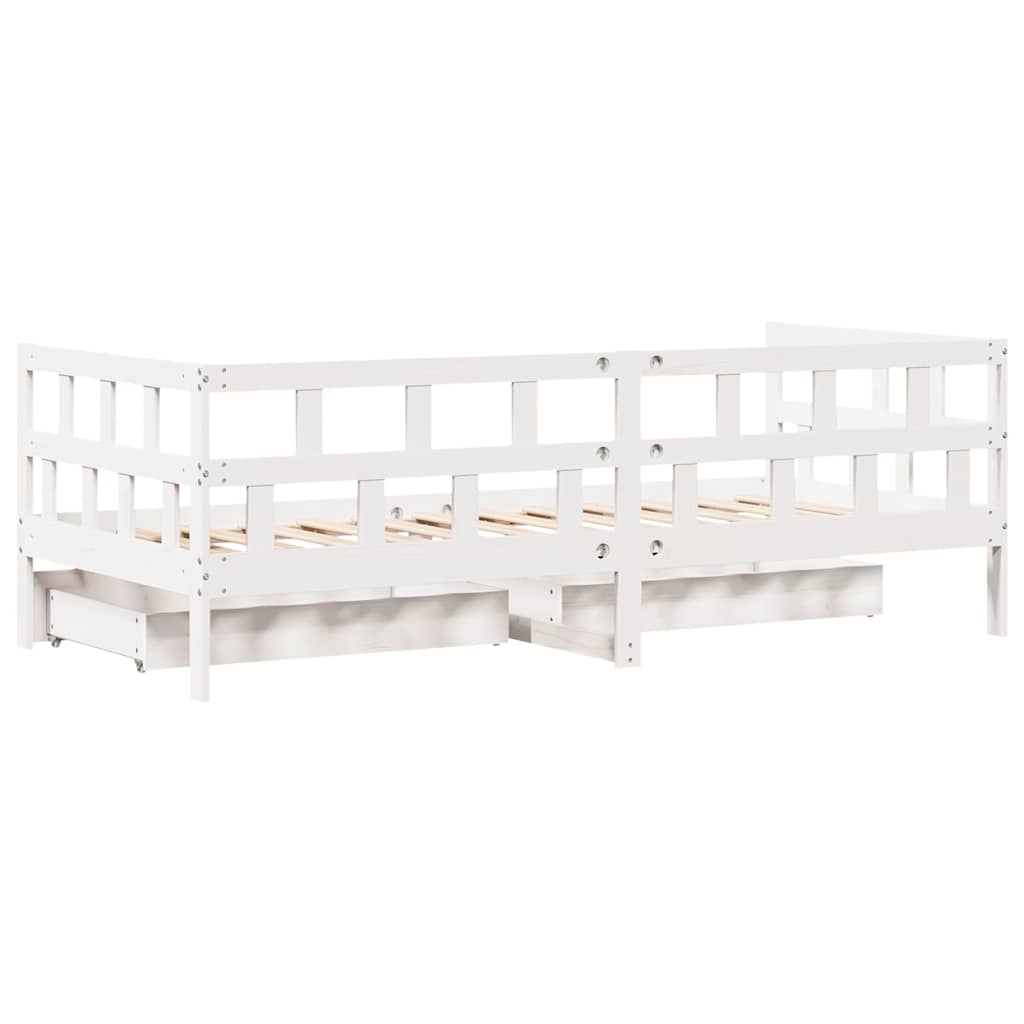 Slaapbank met lades 90x190 cm massief grenenhout wit is nu te koop bij PeponiXL, paradijselijk wonen!