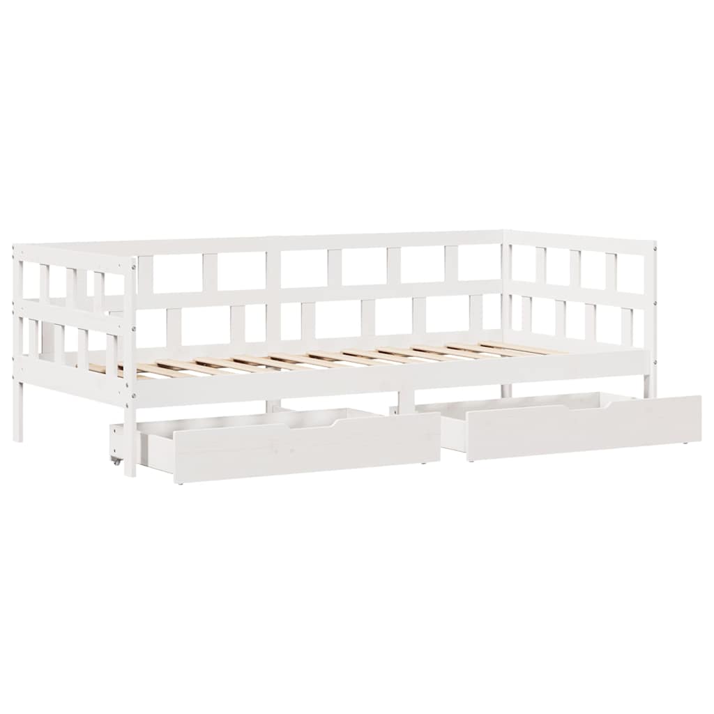 Slaapbank met lades 90x190 cm massief grenenhout wit is nu te koop bij PeponiXL, paradijselijk wonen!
