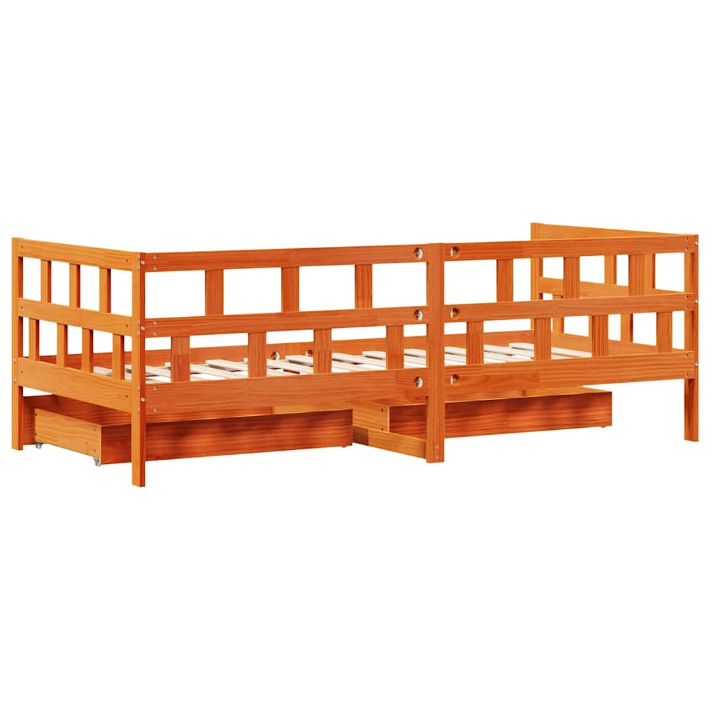 Slaapbank met lades zonder matras 90x200 cm hout wasbruin is nu te koop bij PeponiXL, paradijselijk wonen!
