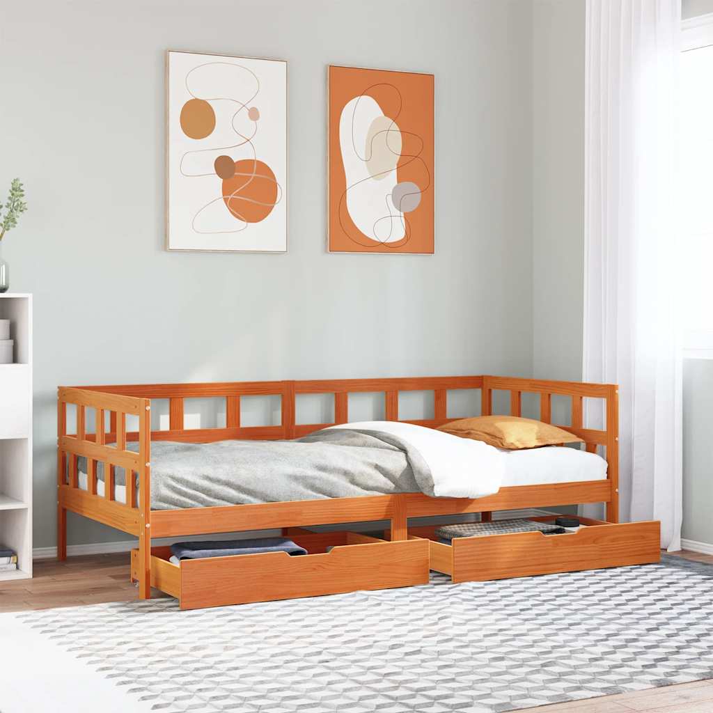 Slaapbank met lades zonder matras 90x200 cm hout wasbruin is nu te koop bij PeponiXL, paradijselijk wonen!