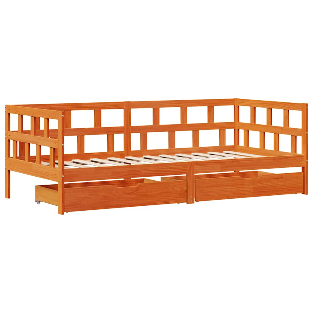 Slaapbank met lades 80x200 cm massief grenenhout wasbruin is nu te koop bij PeponiXL, paradijselijk wonen!