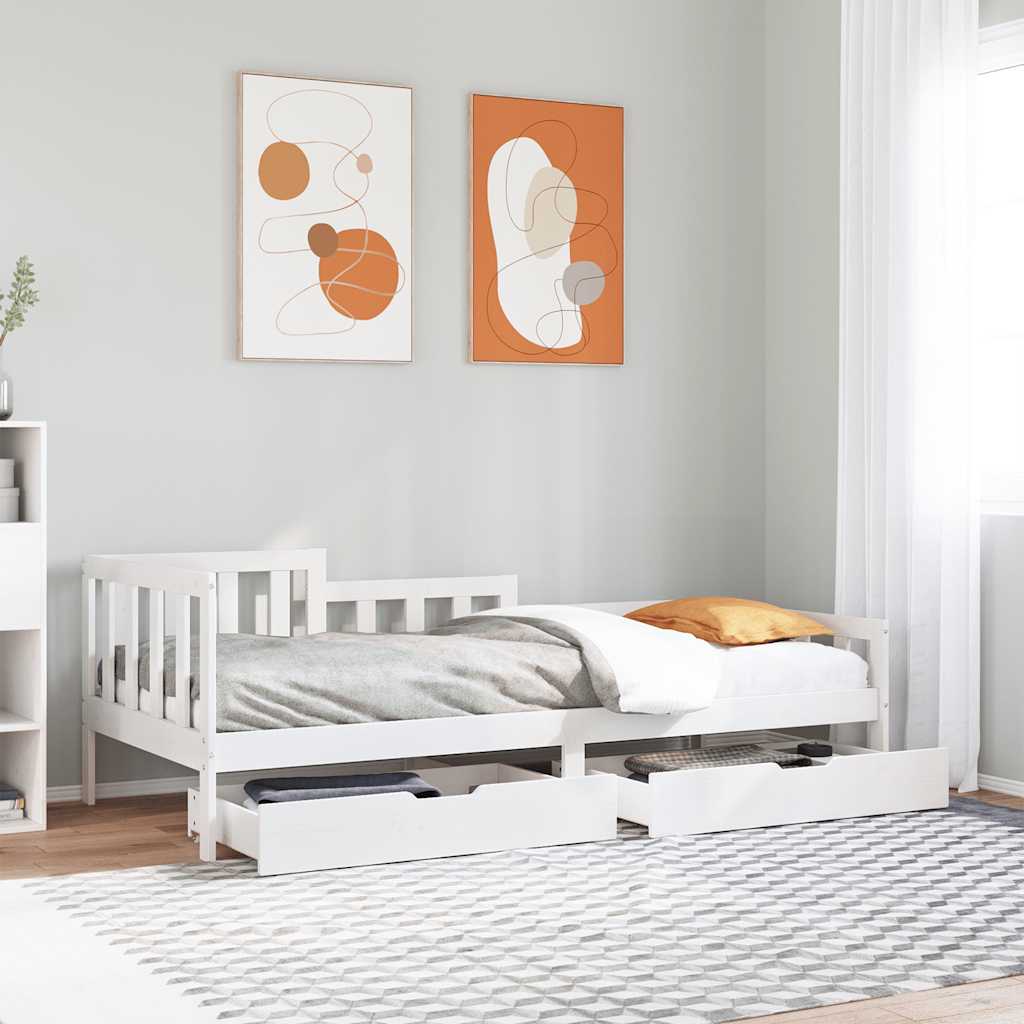 Slaapbank met lades 80x200 cm massief grenenhout wit is nu te koop bij PeponiXL, paradijselijk wonen!