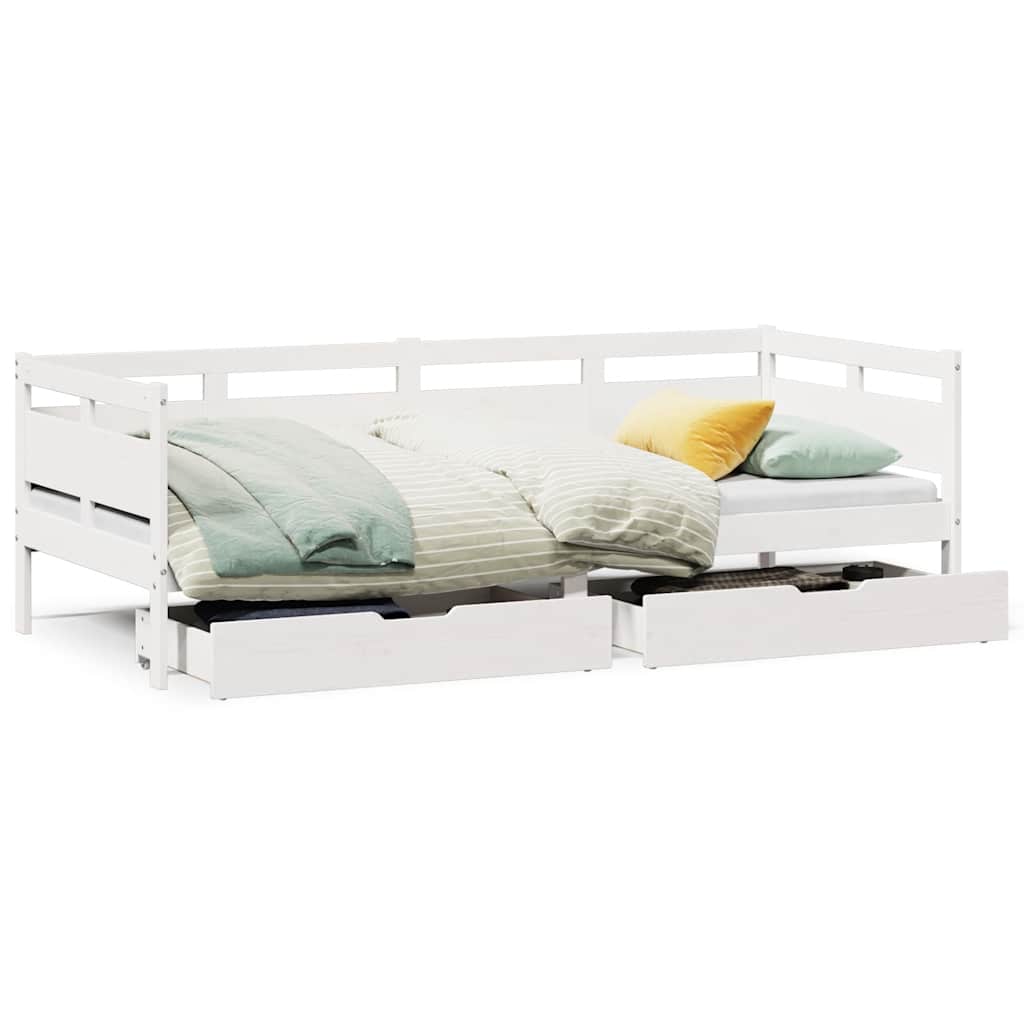 Slaapbank met lades 90x200 cm massief grenenhout wit is nu te koop bij PeponiXL, paradijselijk wonen!
