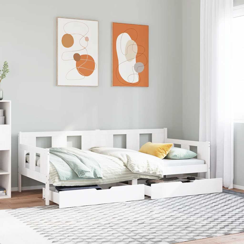 Slaapbank met lades 80x200 cm massief grenenhout wit is nu te koop bij PeponiXL, paradijselijk wonen!