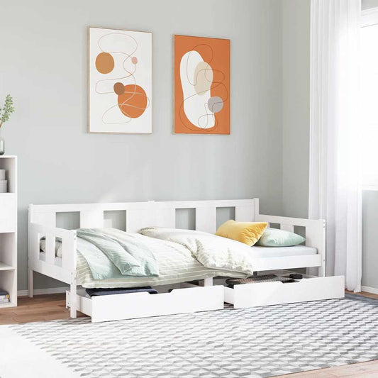 Slaapbank met lades 80x200 cm massief grenenhout wit is nu te koop bij PeponiXL, paradijselijk wonen!