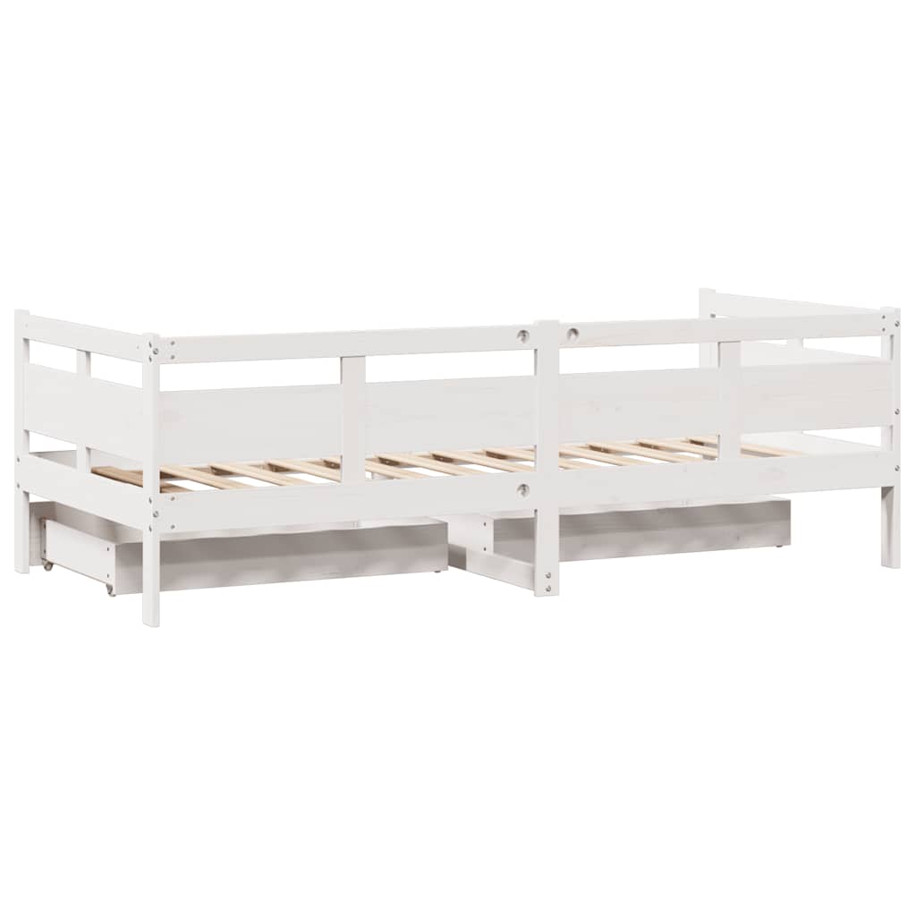 Slaapbank met lades 90x190 cm massief grenenhout wit is nu te koop bij PeponiXL, paradijselijk wonen!