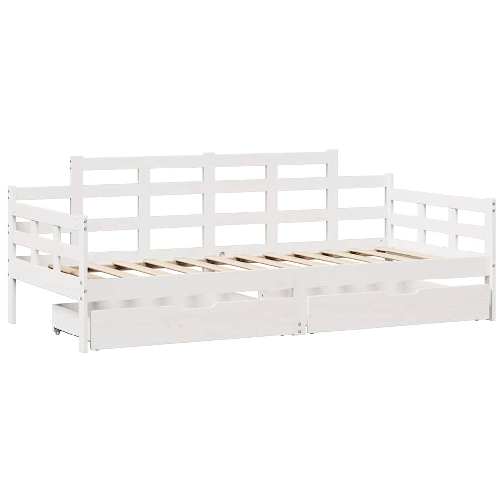 Slaapbank met lades 90x200 cm massief grenenhout wit is nu te koop bij PeponiXL, paradijselijk wonen!
