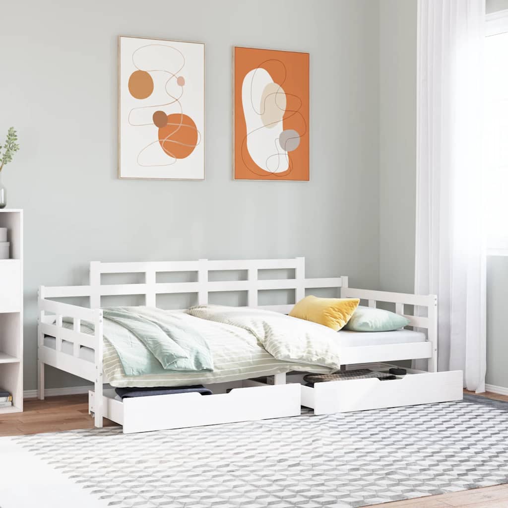 Slaapbank met lades 90x200 cm massief grenenhout wit is nu te koop bij PeponiXL, paradijselijk wonen!