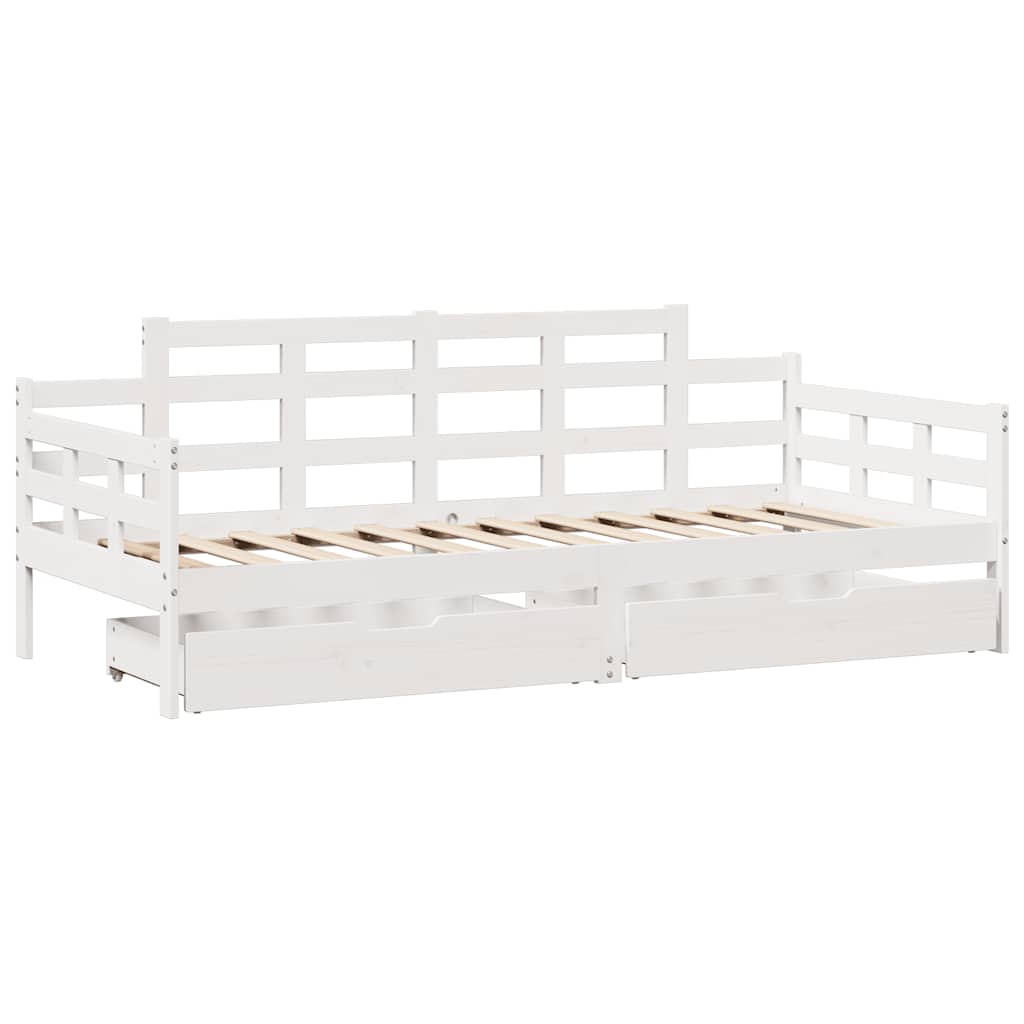 Slaapbank met lades 80x200 cm massief grenenhout wit is nu te koop bij PeponiXL, paradijselijk wonen!