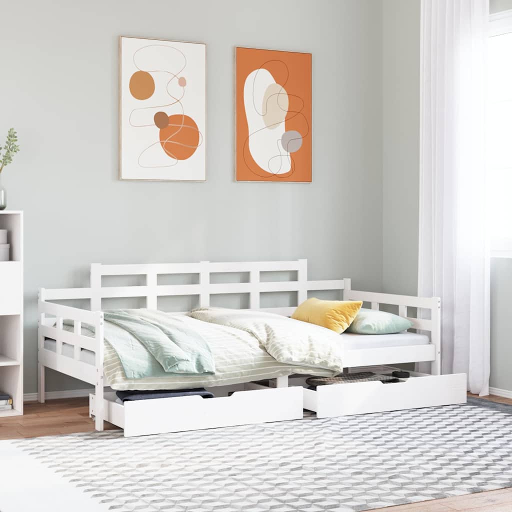 Slaapbank met lades 80x200 cm massief grenenhout wit is nu te koop bij PeponiXL, paradijselijk wonen!