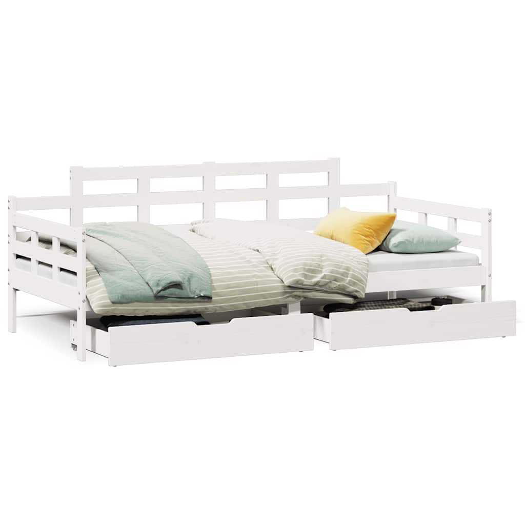 Slaapbank met lades 90x190 cm massief grenenhout wit is nu te koop bij PeponiXL, paradijselijk wonen!