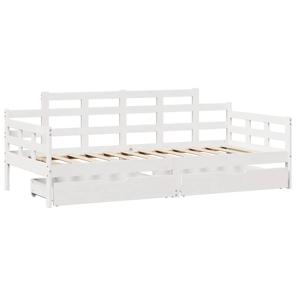 Slaapbank met lades 90x190 cm massief grenenhout wit is nu te koop bij PeponiXL, paradijselijk wonen!