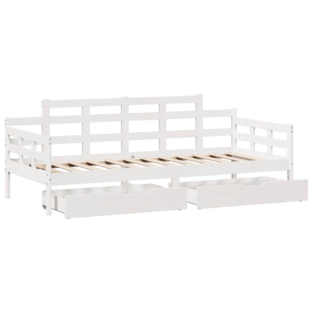 Slaapbank met lades 90x190 cm massief grenenhout wit is nu te koop bij PeponiXL, paradijselijk wonen!