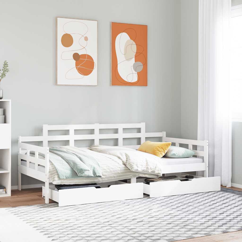 Slaapbank met lades 90x190 cm massief grenenhout wit is nu te koop bij PeponiXL, paradijselijk wonen!