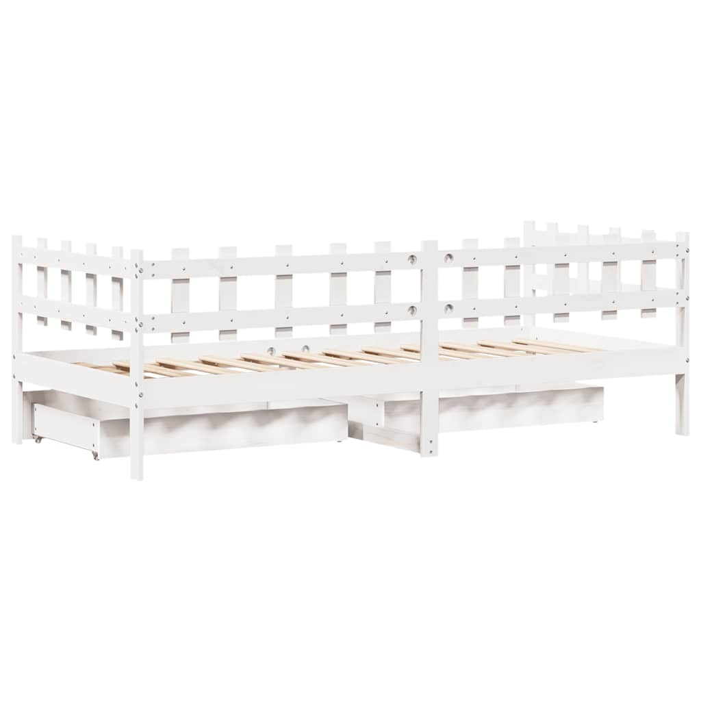 Slaapbank met lades 80x200 cm massief grenenhout wit is nu te koop bij PeponiXL, paradijselijk wonen!