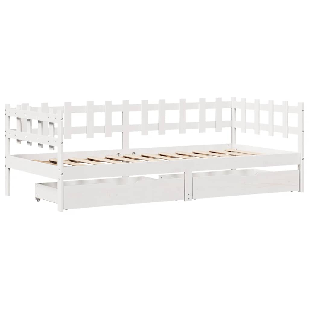 Slaapbank met lades 90x200 cm massief grenenhout wit is nu te koop bij PeponiXL, paradijselijk wonen!